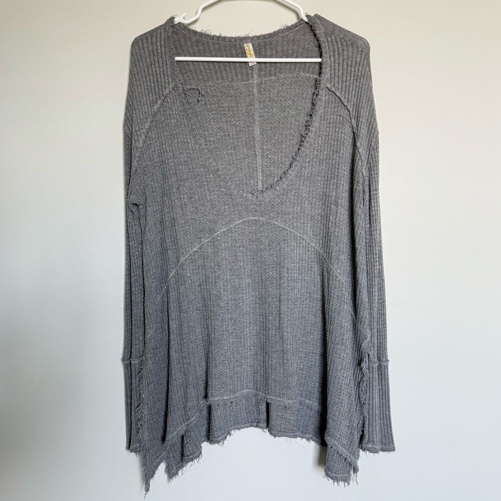 Free People Lightweight Waffle Shirt Grey Size Small